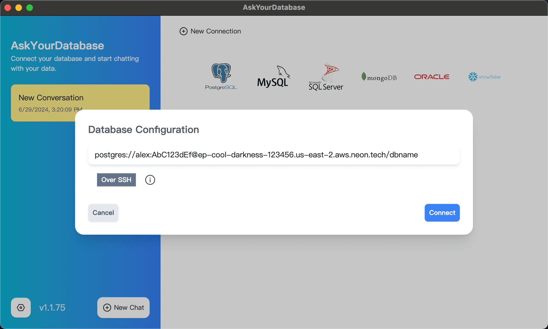 Paste connection string