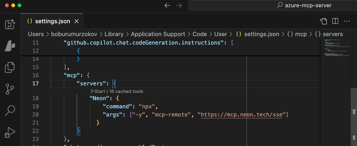 Start Neon MCP Server in GitHub Copilot