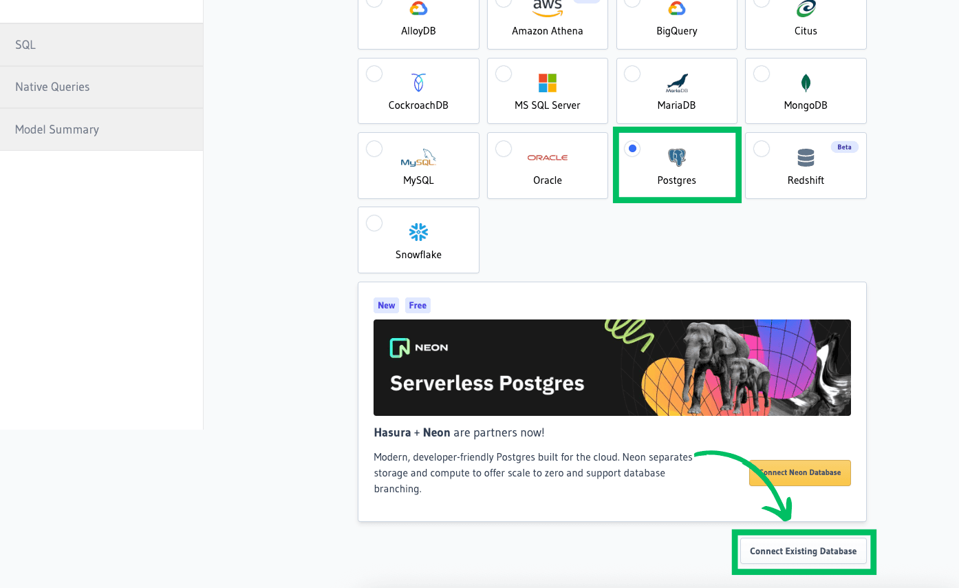 Hasura Connect Existing Database