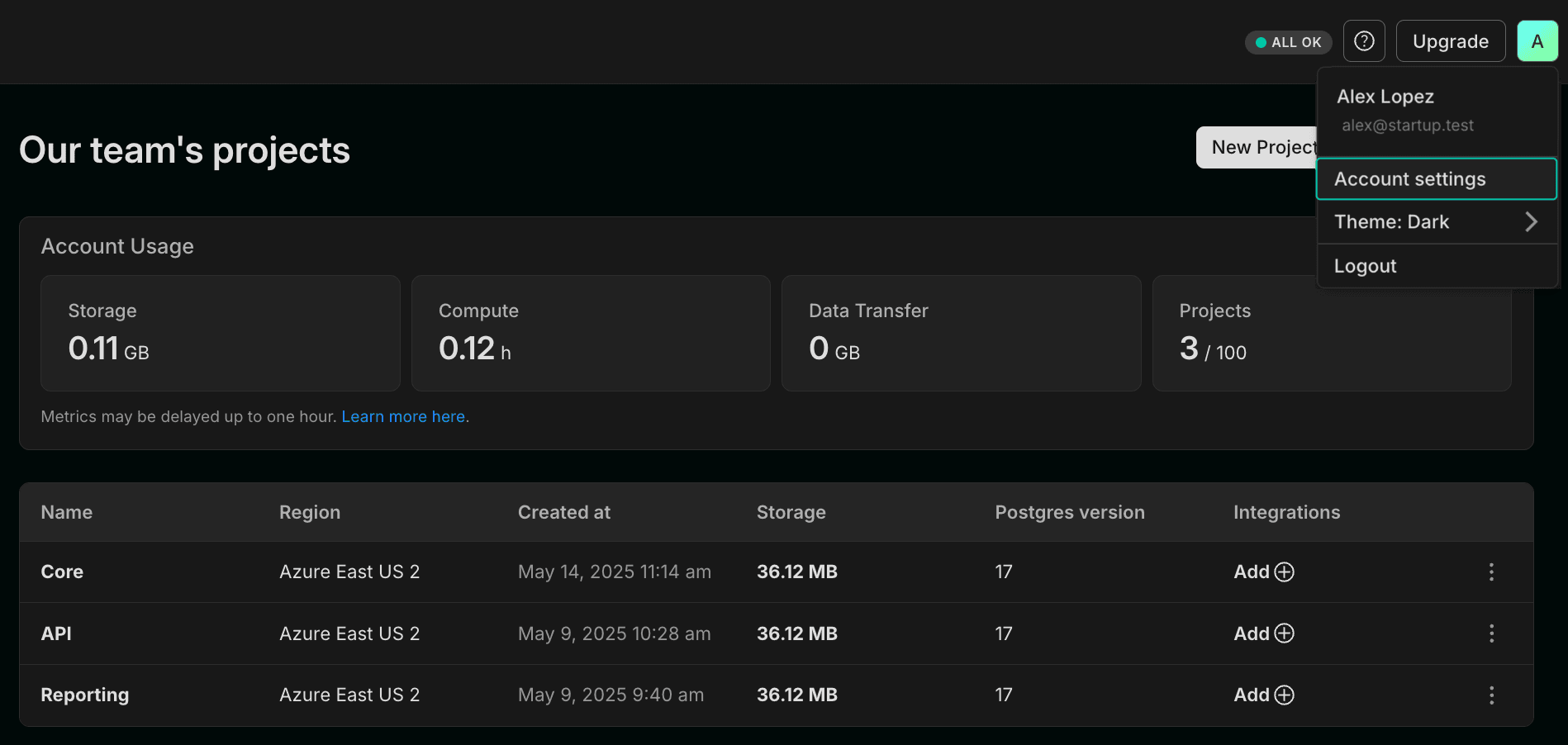 Open the profile menu and select Account settings.